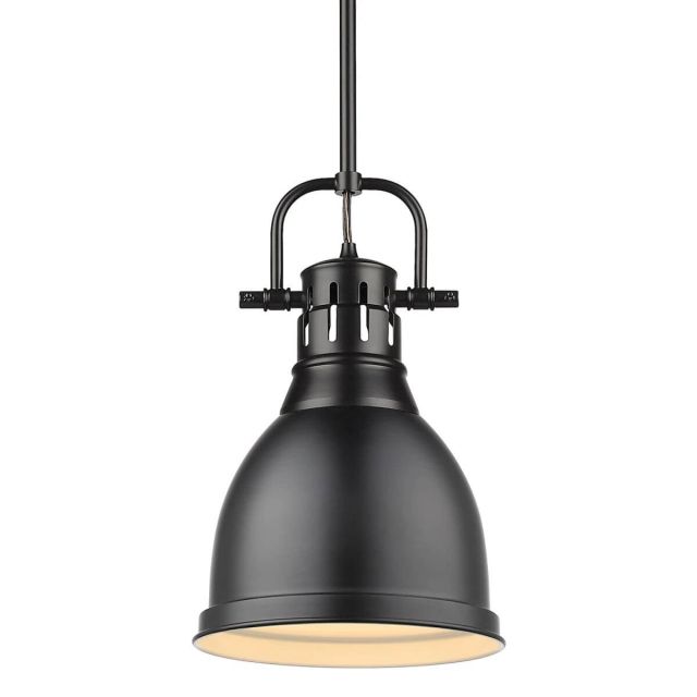 Golden Lighting Duncan 9 Inch Small Pendant in Black with a Matte Black Shade 3604-S BLK-BLK